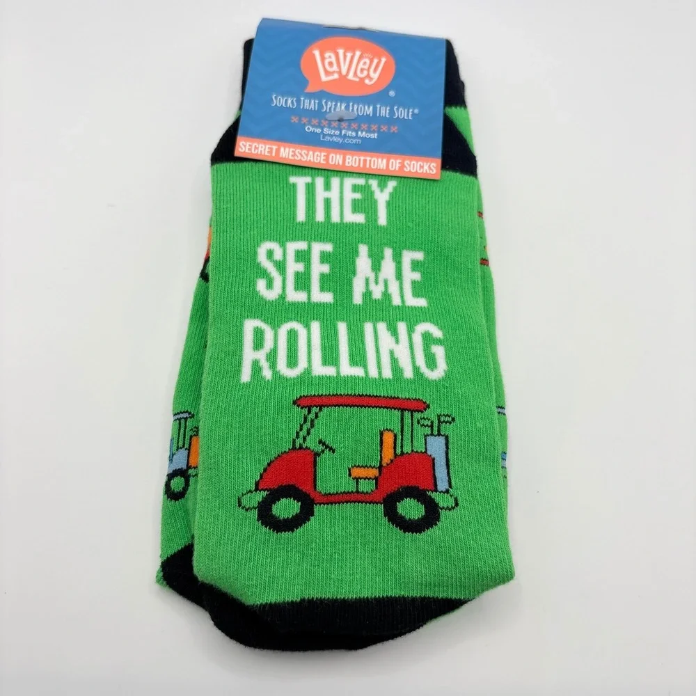 Lavley Golf Socks Unisex One Size‎ Green They See Me Rolling Funny Novelty Crew